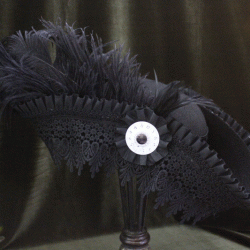 Hat, Black on Black Tricorner with Plume