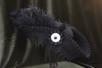 Hat, Black on Black Tricorner with Plume