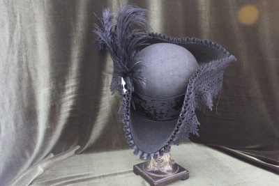 Hat, Black on Black Tricorner with Plume - Image 2