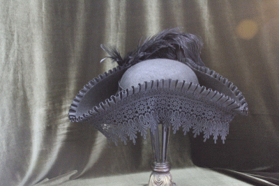 Hat, Black on Black Tricorner with Plume - Image 3